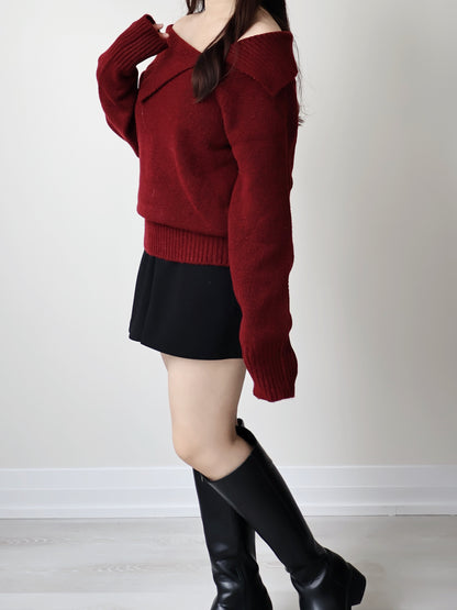 [2-WAYS] Elegant Off-shoulder Sweater(Wine)