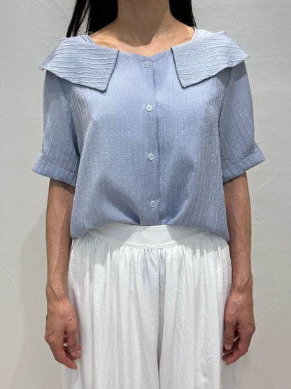 [Wrinkle-Free] Lapel Button-Front Textured Mid-Sleeve Blouse(4 colors)