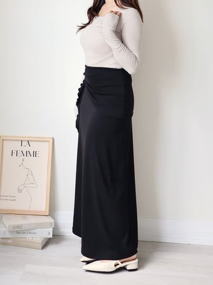 Square-Neck Pleated High-Stretch Top(Beige)