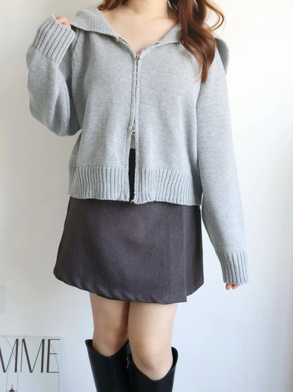 Sailor Collar Zip Cardigan(Grey)