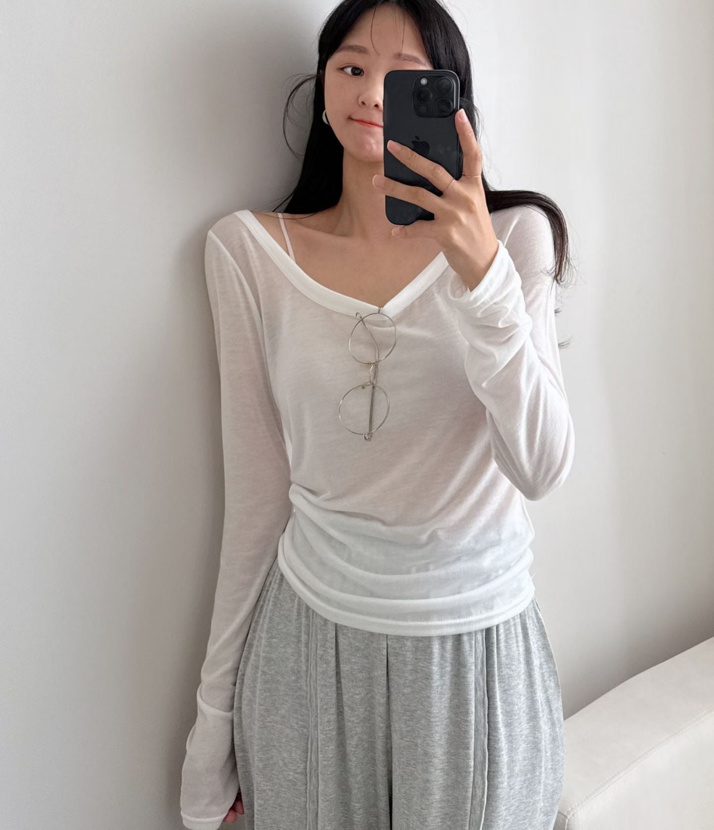 Crewneck Semi-Sheer Tencel UV Top(4 colors)