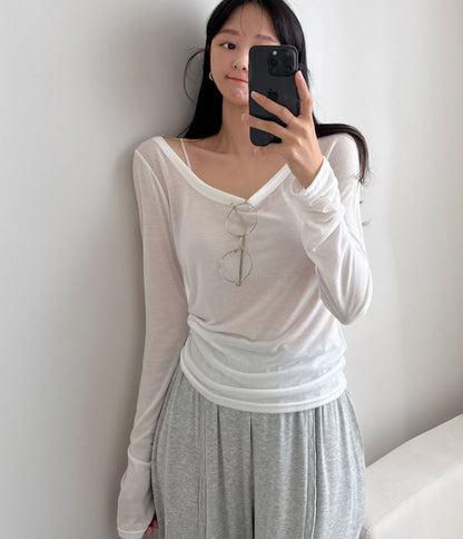 Crewneck Semi-Sheer Tencel UV Top(4 colors)
