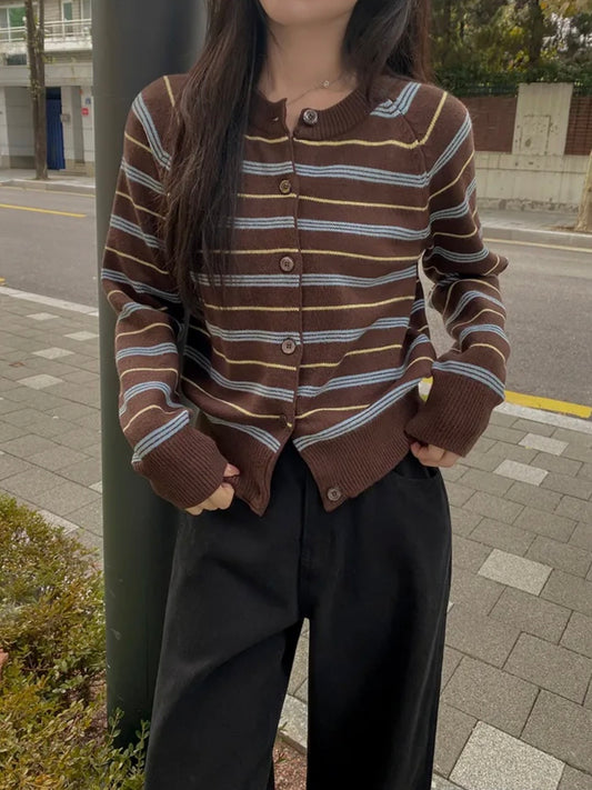 Vintage Multi-Stripe Knit Cardigan(2 colors)