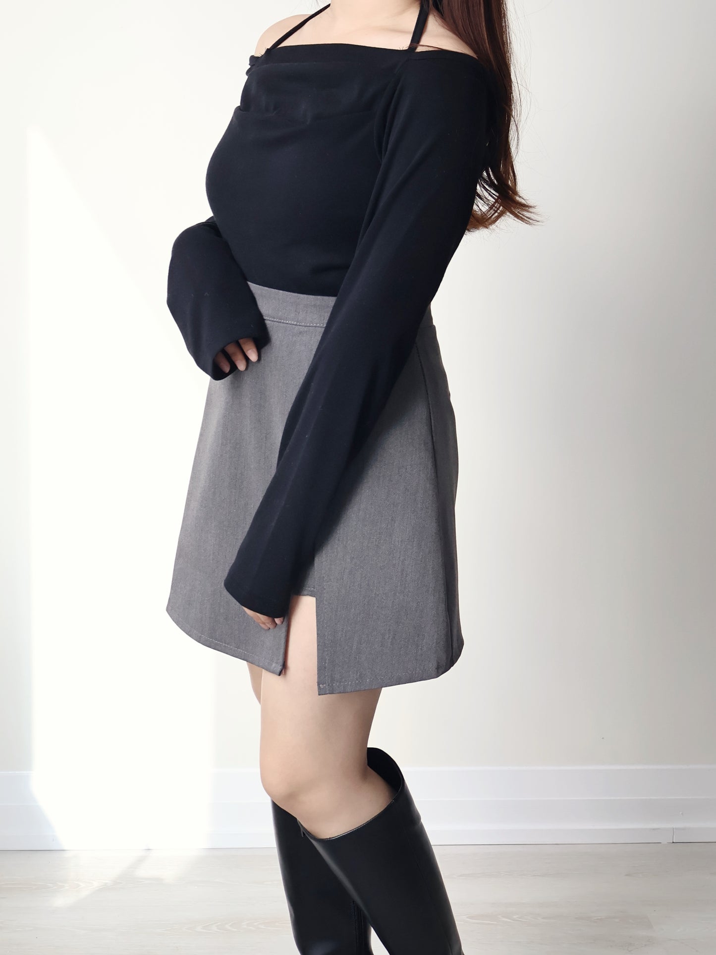 [3-ways] Luxe Boatneck Silky Top(Black)