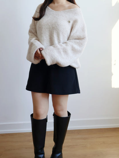 [10% WOOL] V-neck Mixed-color Mochi Sweater (Oatmeal)