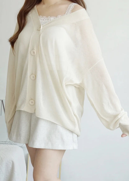 Oversized Sheer Ice Silk Sun-Protection Cardigan(Beige)