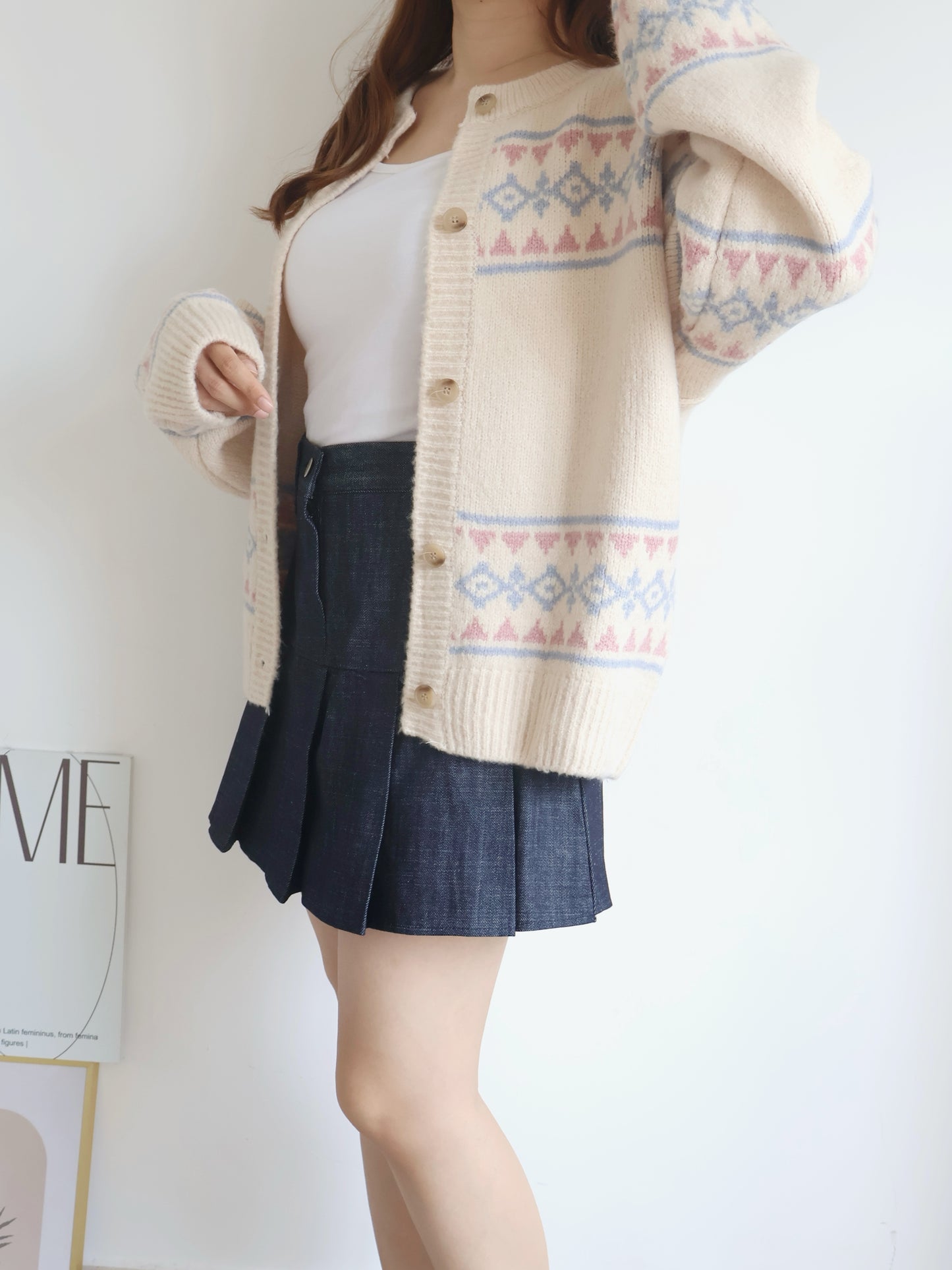 Jacquard Nordic Overfit Cardigan(Beige)