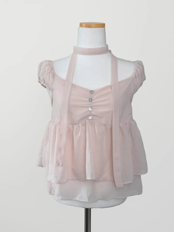 2-Way Flowy Tiered Puff-Sleeve Chiffon Blouse(3 Colors)