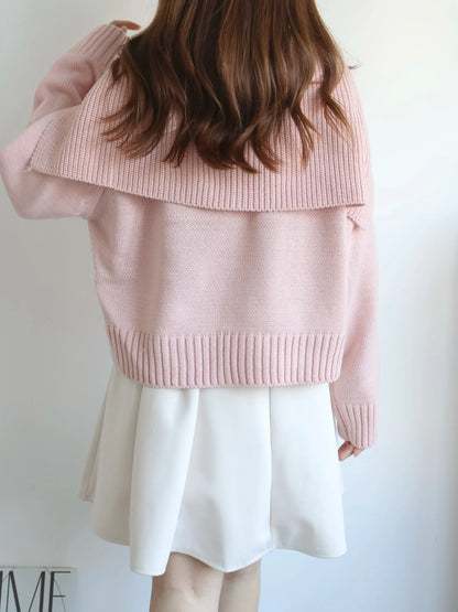 Sailor Collar Zip Cardigan(Pink)