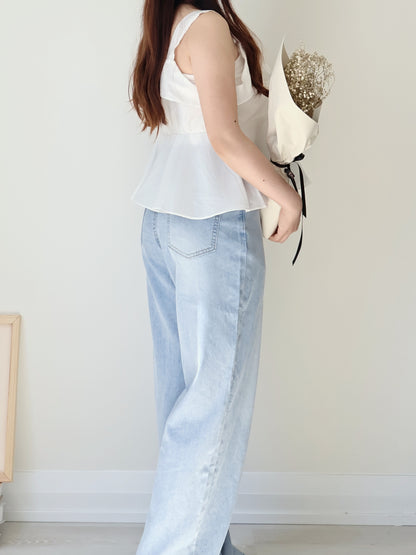 French Tie-Wrap Silky Swing-Hem Blouse(Ivory)