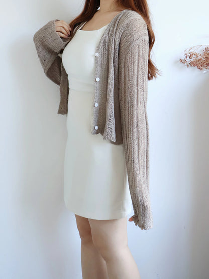 Cinnamon Stripe Draped Knit Cardigan(Brown)