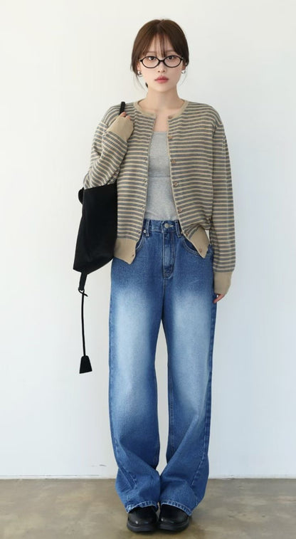 Stripe Round Neck Cardigan(4 colors)