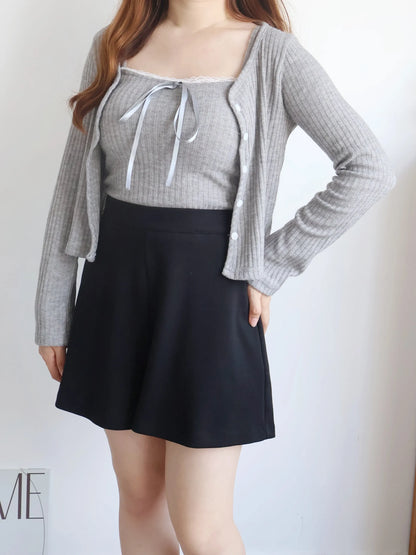[2-Piece Set] Romantic Balletcore Lace Cami & Cardigan Set(Grey)