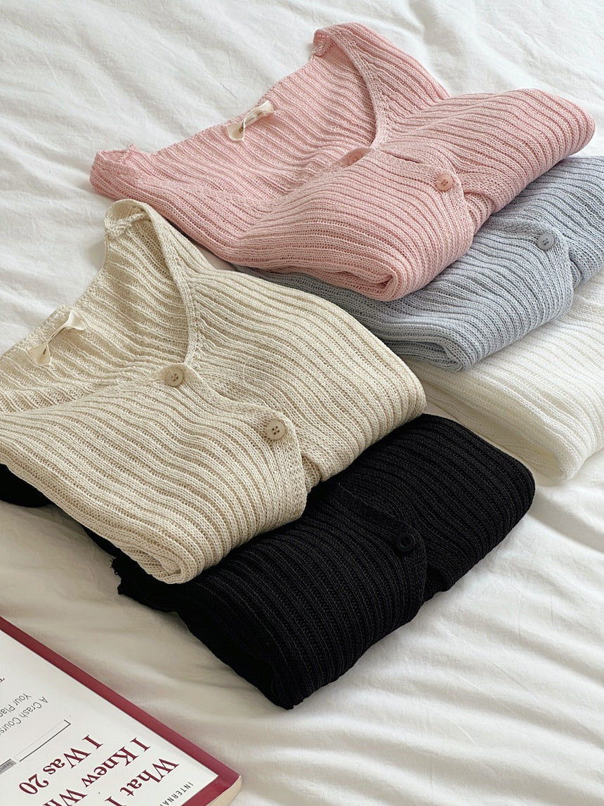 V Neck Two Buttons Knit Cardigan(5 Colors)