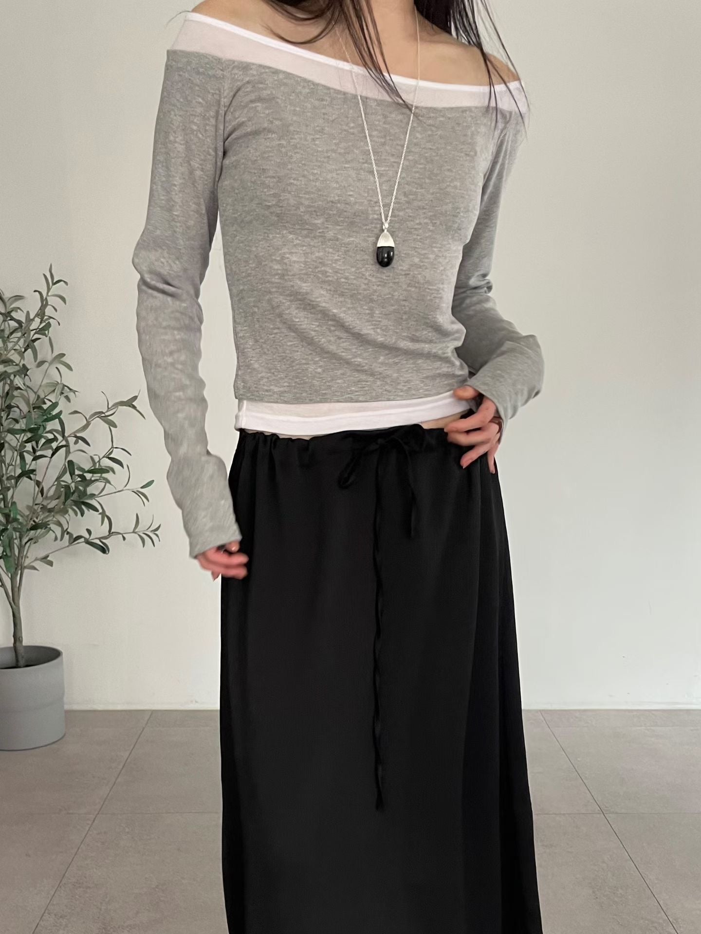 Boatneck Color-Block Layered Top(4 colors)