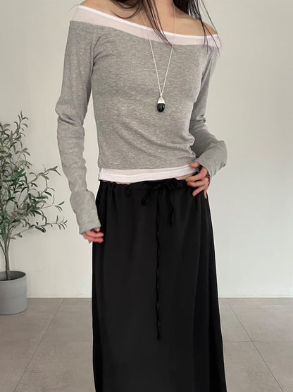 Boatneck Color-Block Layered Top(4 colors)