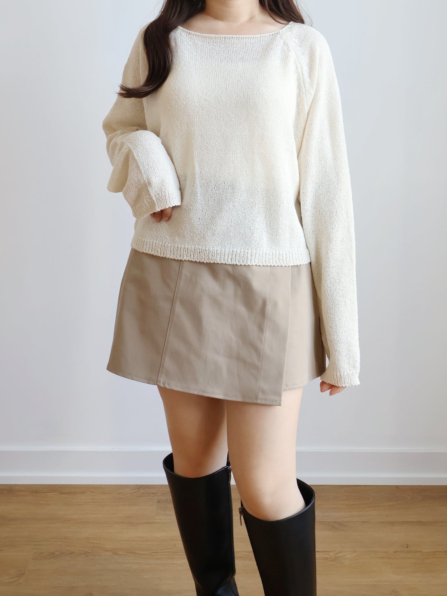 Cloudy Boat Neck Oversized Sweaters(Cream)
