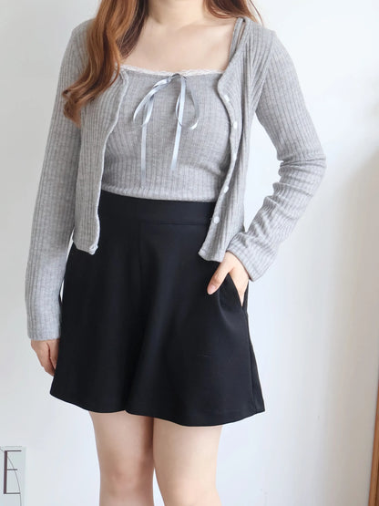 [2-Piece Set] Romantic Balletcore Lace Cami & Cardigan Set(Grey)