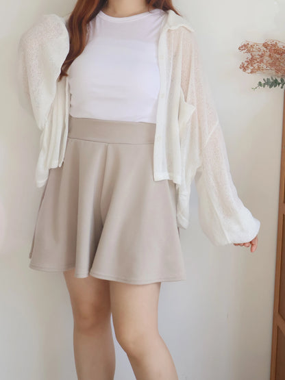 [Hidden Waistband] 365 Comfy A-Line Wide-Leg Cotton Shorts with Pockets(Beige)