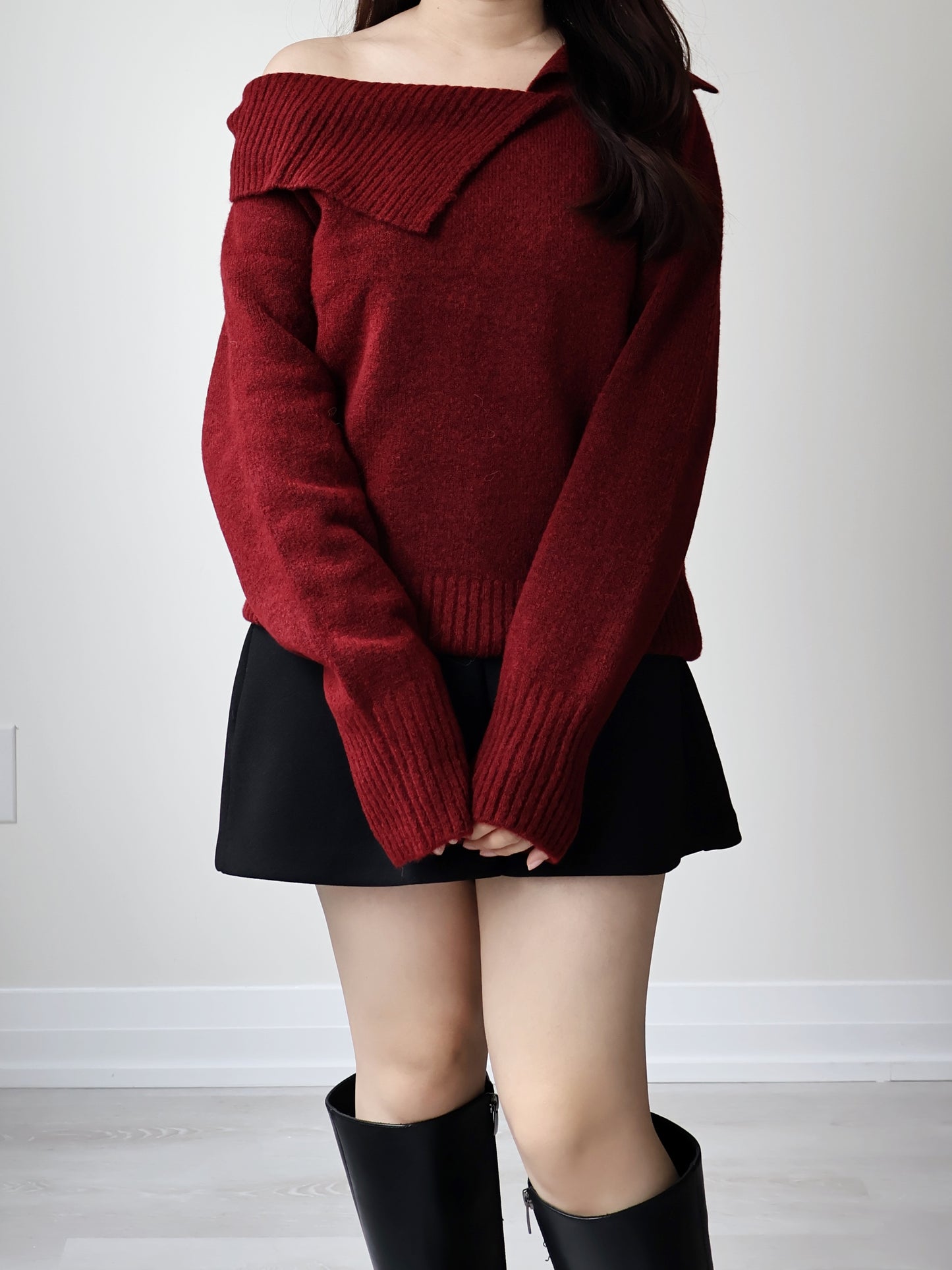 [2-WAYS] Elegant Off-shoulder Sweater(Wine)