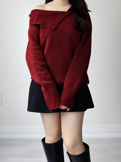 [2-WAYS] Elegant Off-shoulder Sweater(Wine)