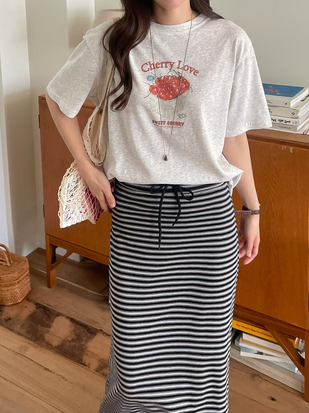Oversized Cherry Graphic Cotton T-Shirt(3 Colors)