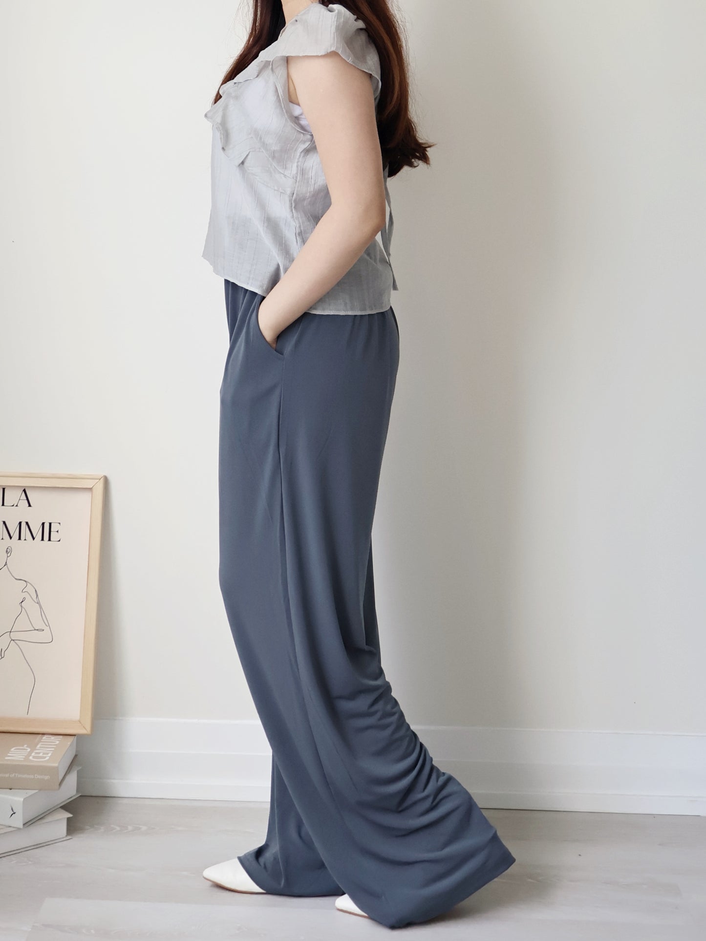 [Wrinkle-Free] Cooling Flowy Dual-Pocket Wide-Leg Pants(Charcoal)