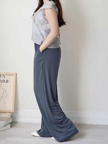 [Wrinkle-Free] Cooling Flowy Dual-Pocket Wide-Leg Pants(Charcoal)