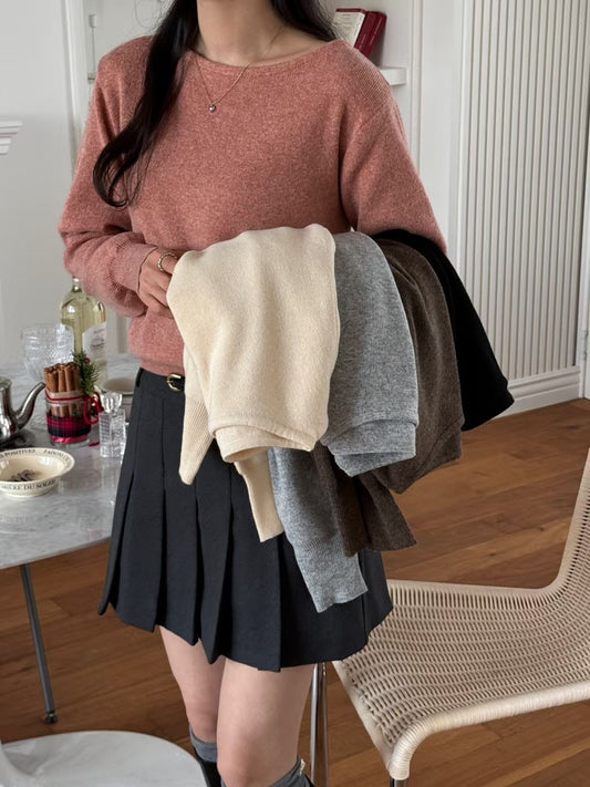 2-WAYS Simple Boat Neck Loose-Fit Sweater(5 colors)