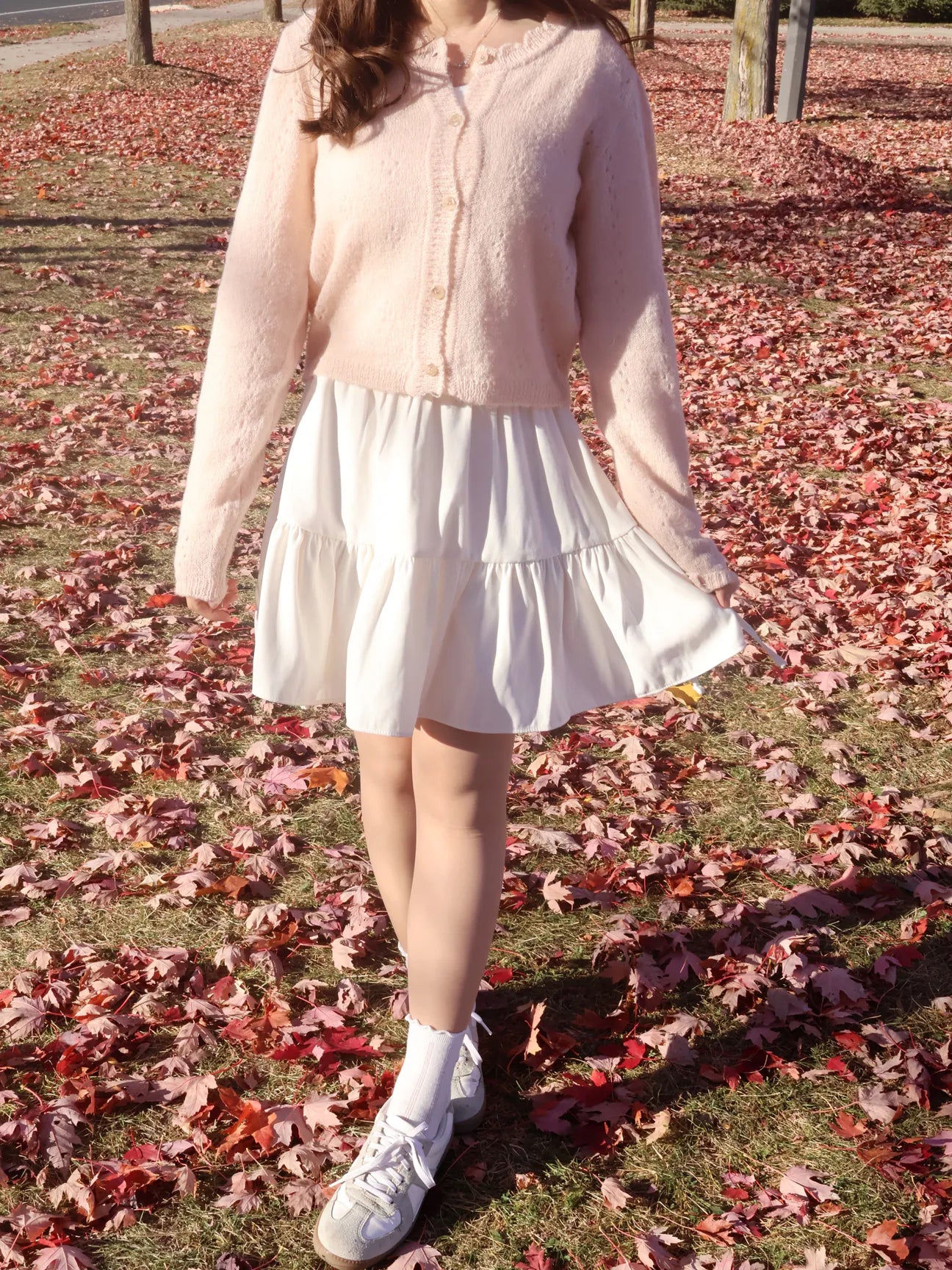 [25% WOOL] Sweet Lace Hollow-Out Cardigan(Peach)