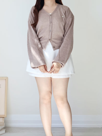 Airy Mélange Linen-Blend Pendant Cardigan(Mocha)