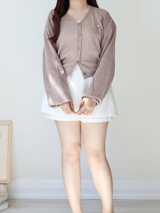 Airy Mélange Linen-Blend Pendant Cardigan(Mocha)