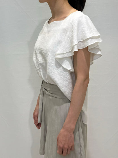 Layered Flutter-Sleeve Slimming Linen Blouse(3 colors)