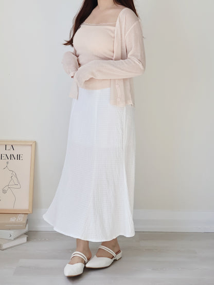 [Wrinkle-Free] Elegant Crinkle Mermaid Midi Skirt(Ivory)