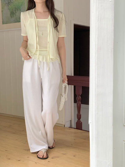 Sweet Ruffle Tie-Front Sheer Cami Set(3 Colors)