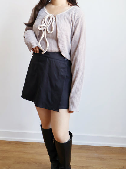 Milky Ribbon Two-Piece Set(Light Brown)