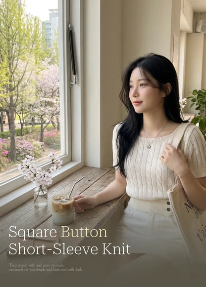Daily Square Button Cable Knit Top