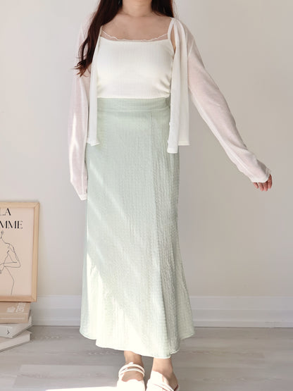 Romantic Sheer Trim Bra Top + Airy Tencel Cardigan Set(Ivory)