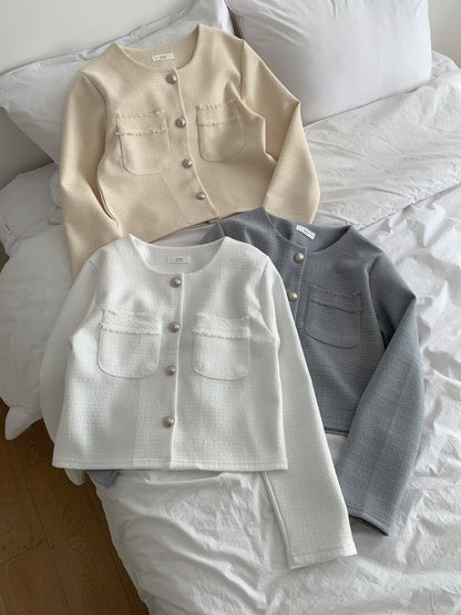 Luxe Embossed Buttons Tweed Jacket(3 colors)