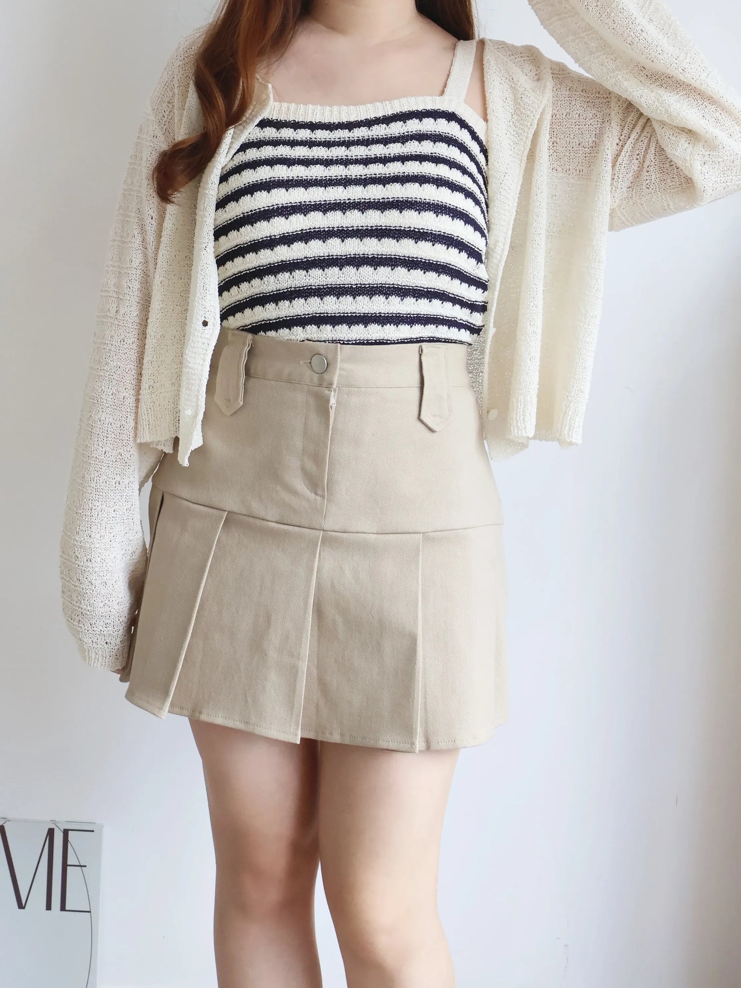 [2-Piece Set] Cozy Weekend Stripe Cami & Knit Set(Beige)
