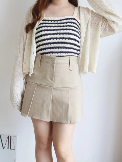 [2-Piece Set] Cozy Weekend Stripe Cami & Knit Set(Beige)