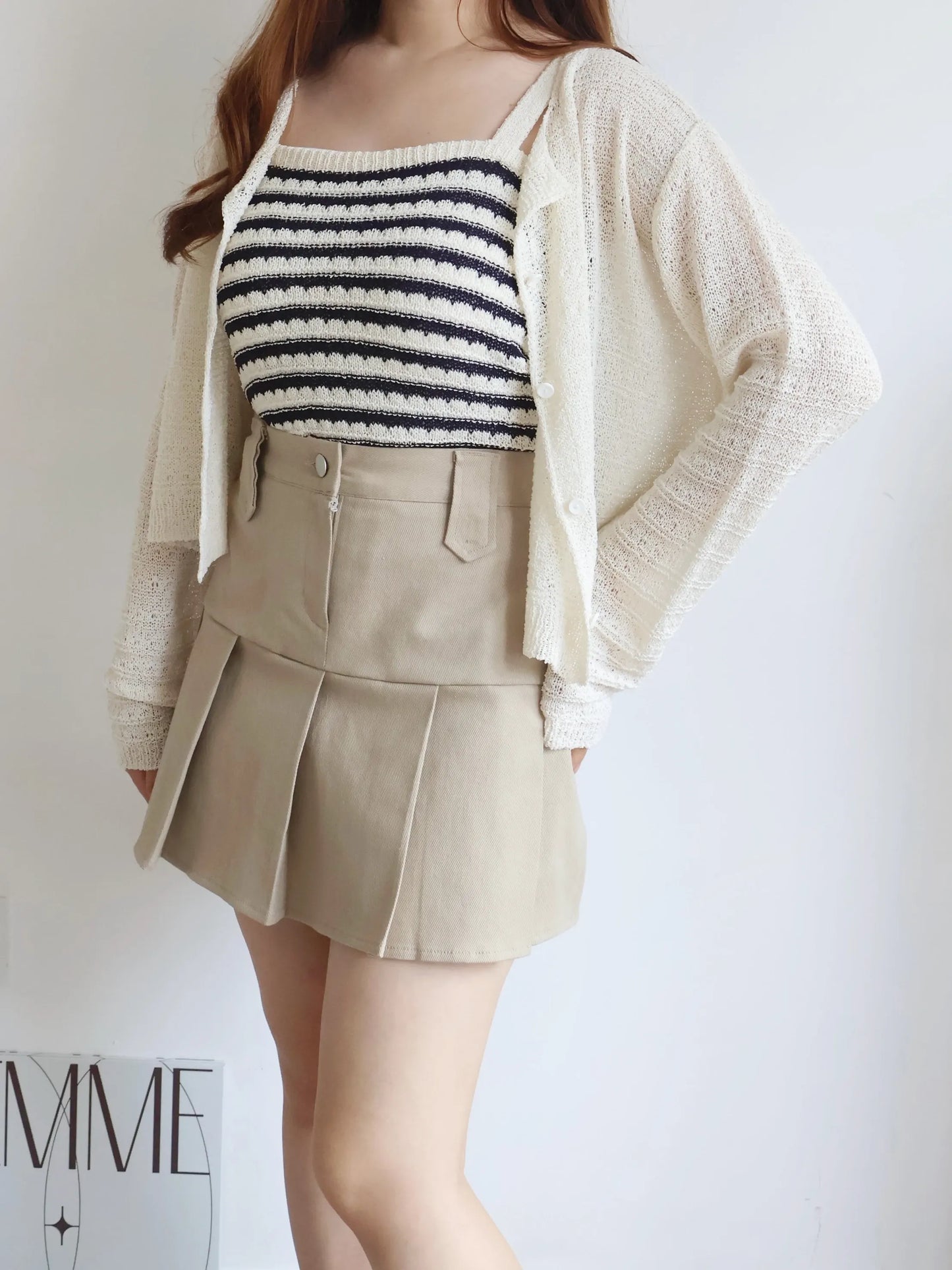 [2-Piece Set] Cozy Weekend Stripe Cami & Knit Set(Beige)