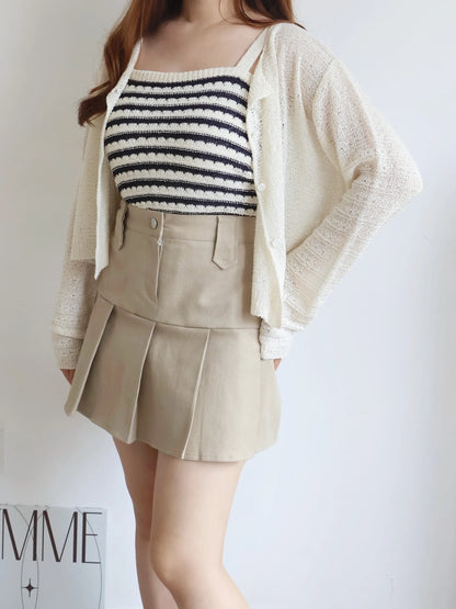 [2-Piece Set] Cozy Weekend Stripe Cami & Knit Set(Beige)