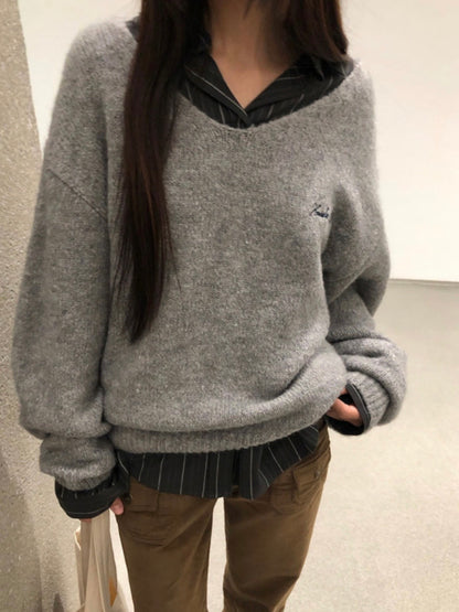 [10% Wool] Furry loose fit V-neck knit(5 colors)