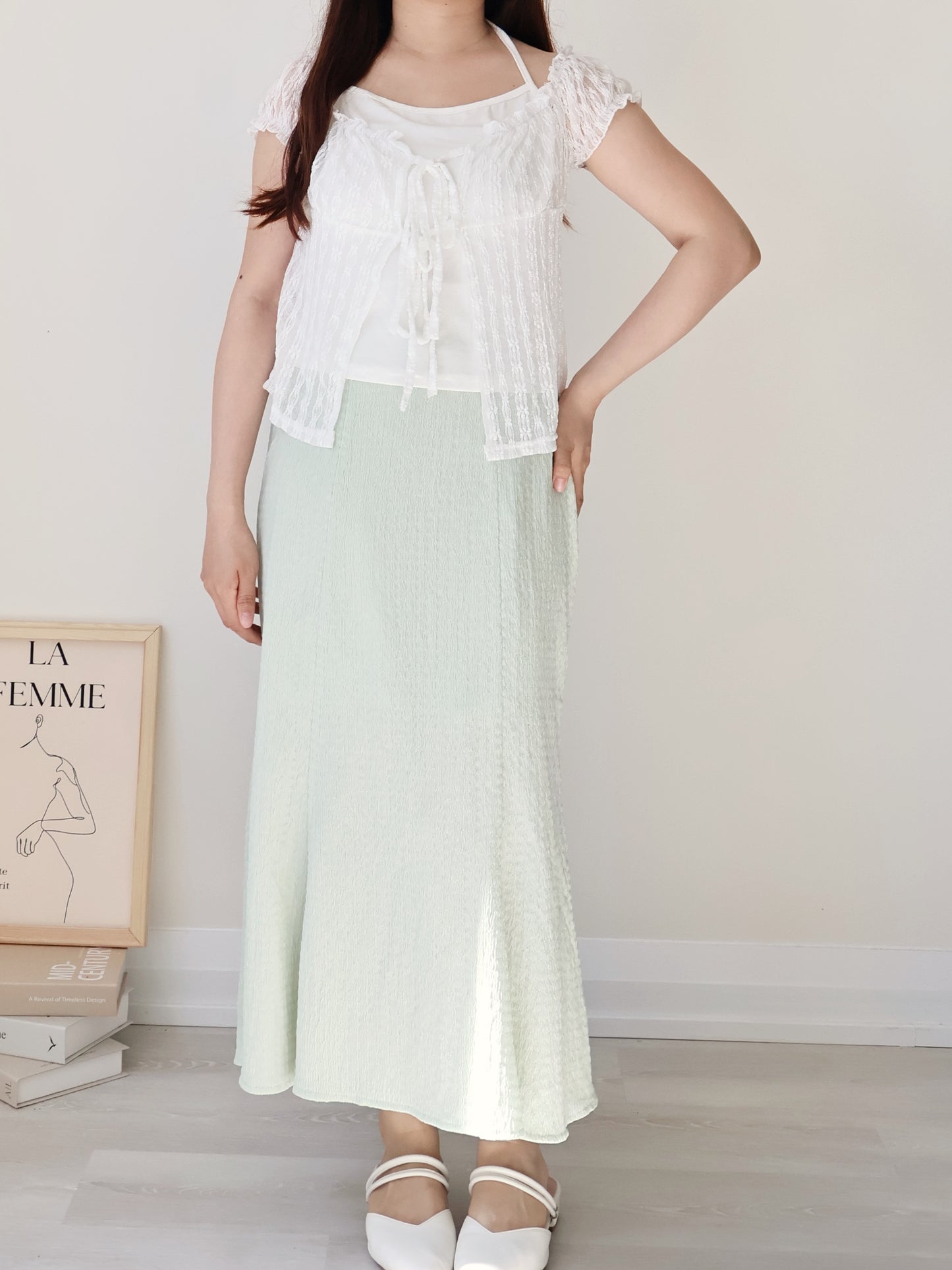 French Daisy Lace Layered Tie-Front Top(Ivory)