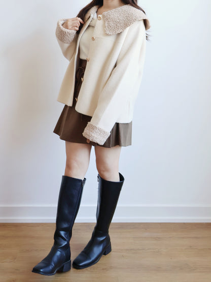 [10% WOOL]Poodle Collar Cashmere-look coat with Pockets