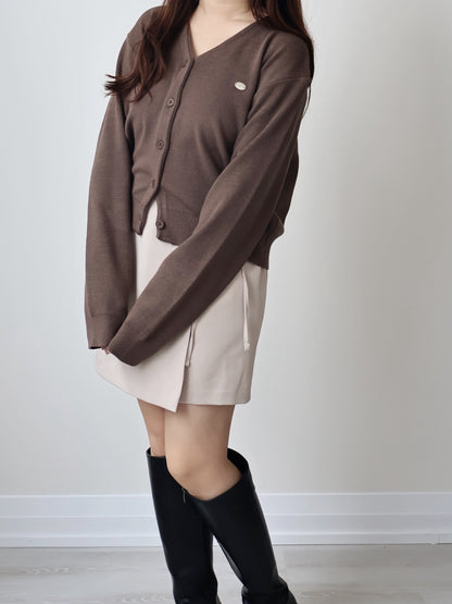 V-neck Silver Plaque Mochi Cardigan(Coffee)