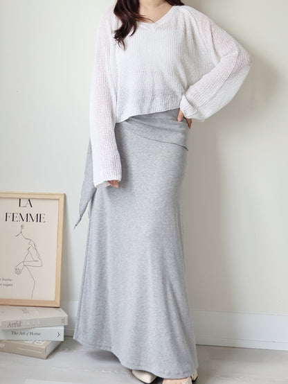 Flattering Tie-Waist Cotton Maxi Skirt(Grey)