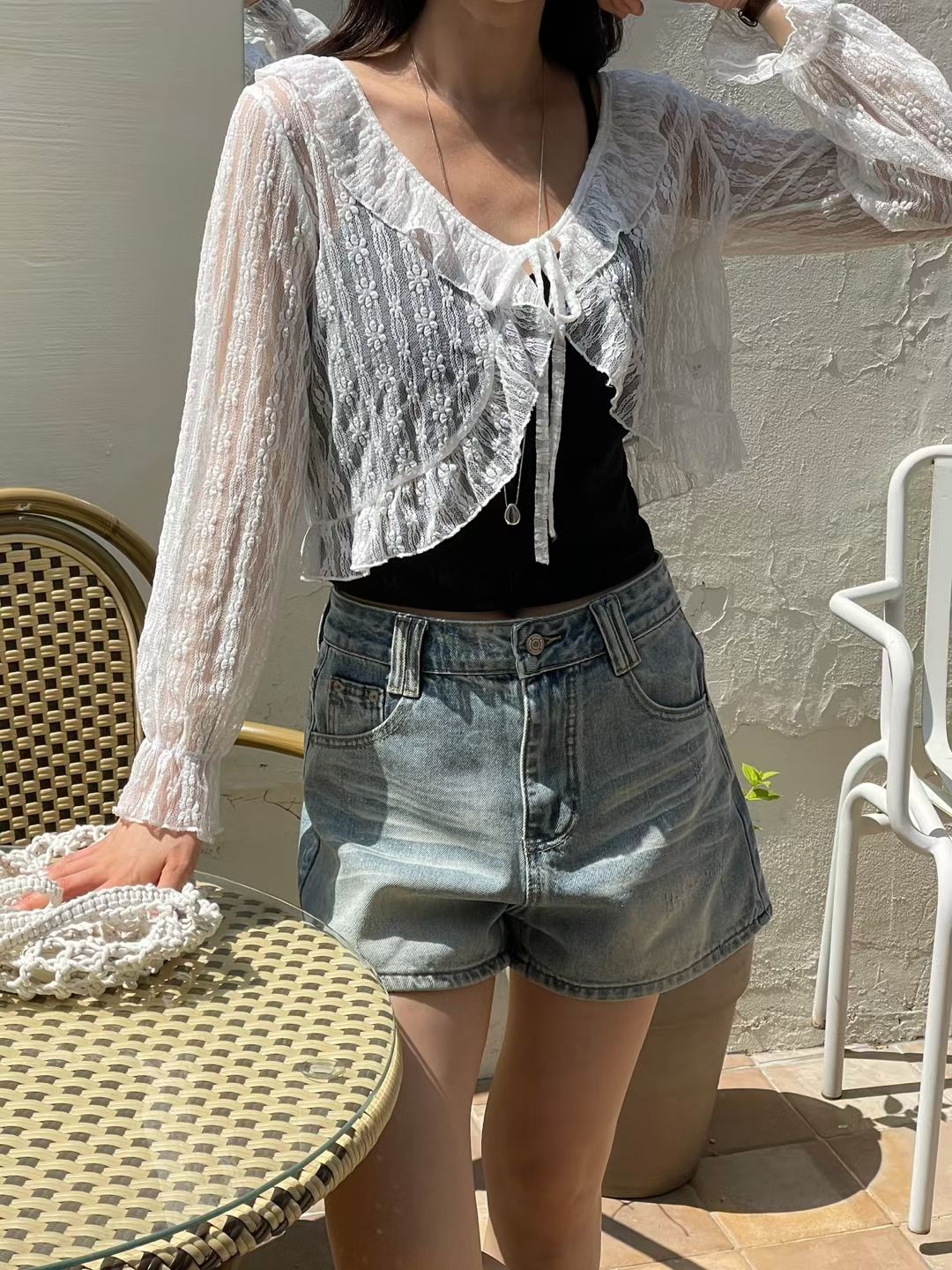 Daisy Ruffled Sheer Bolero Cardigan(2 Colors)