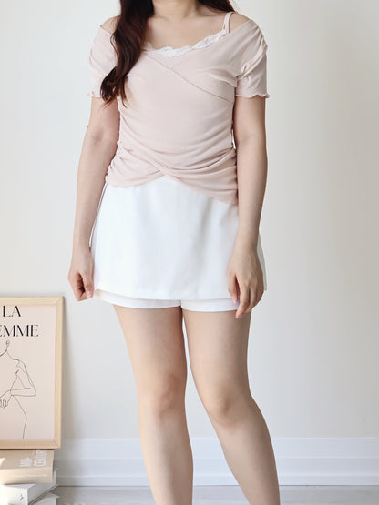 Elegant Lace Trim Layered Wrap Top(Pink)